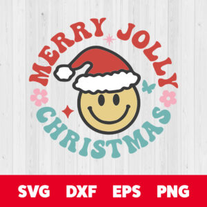 Boho Smiley Christmas Santa SVG files for Cricut Retro Merry Jolly Christmas SVG 1