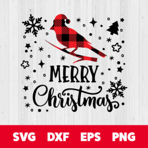 Cardinal Bird SVG Merry Christmas SVG Buffalo Plaid 1