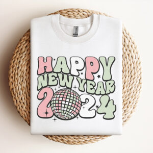 Happy New Year 2024 SVG Disco Ball White T shirt Retro Design SVG PNG Files 3