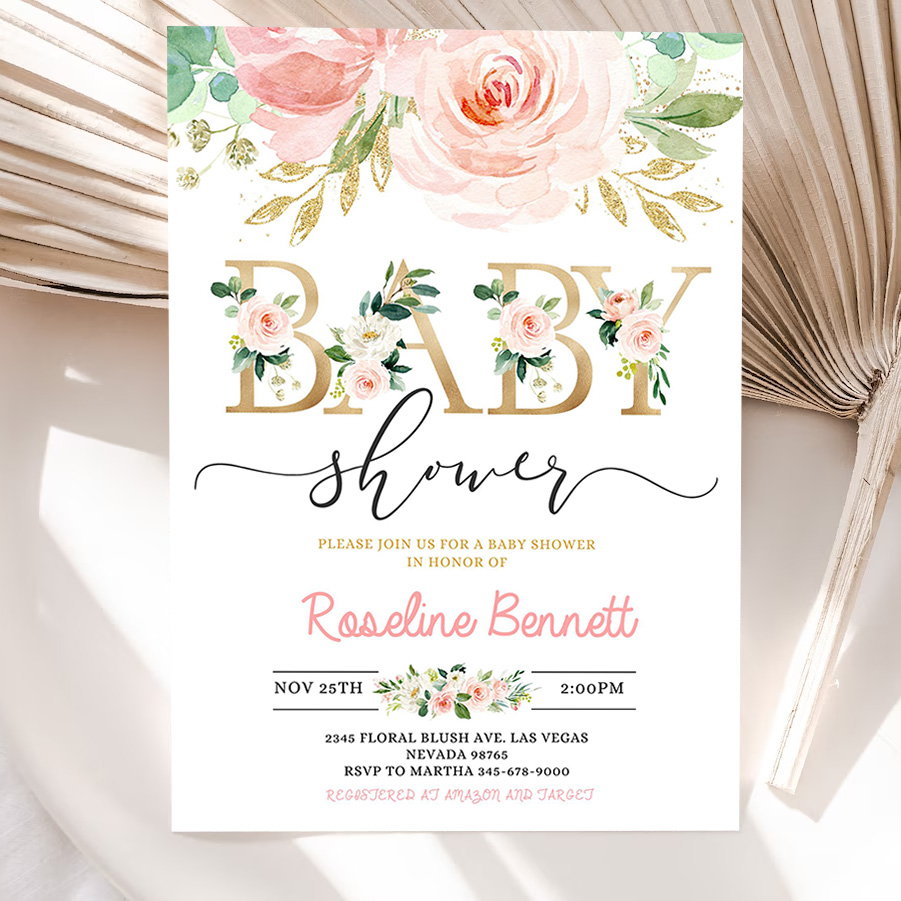 blush pink floral baby shower invitation editable invitation printable baby shower invite template sweet baby girl party invite