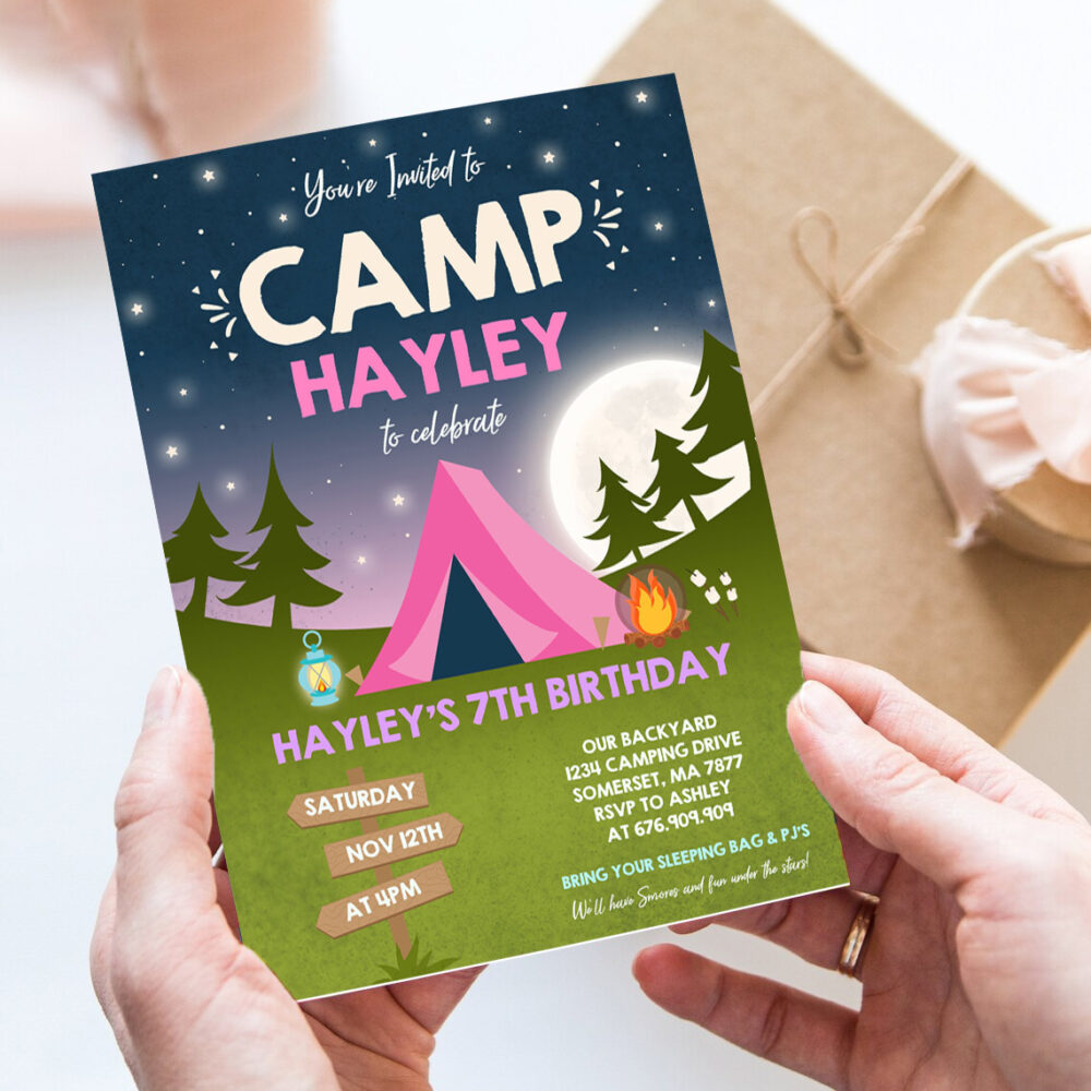 camping birthday invitation camping party invitation camp out under the stars girly glamping party