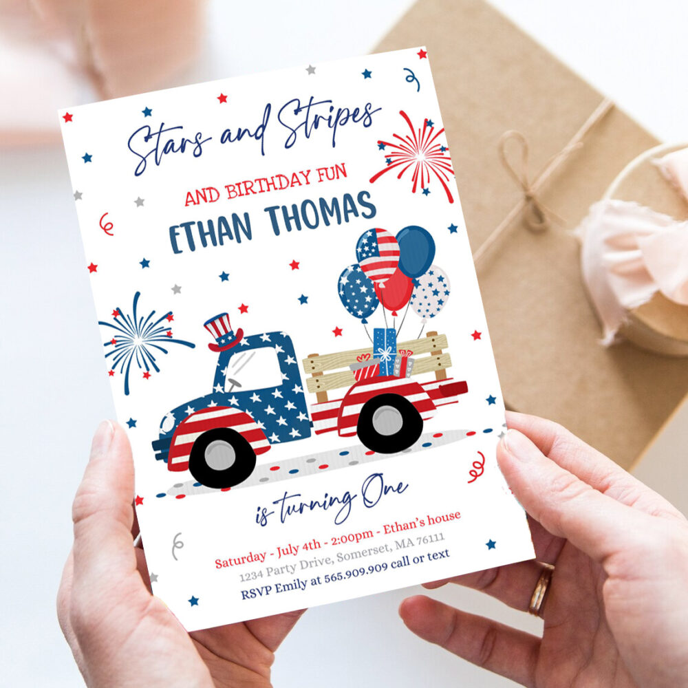 editable 4th of july birthday invitation 4th of july stars stripe truck birthday memorial day independence day party invites