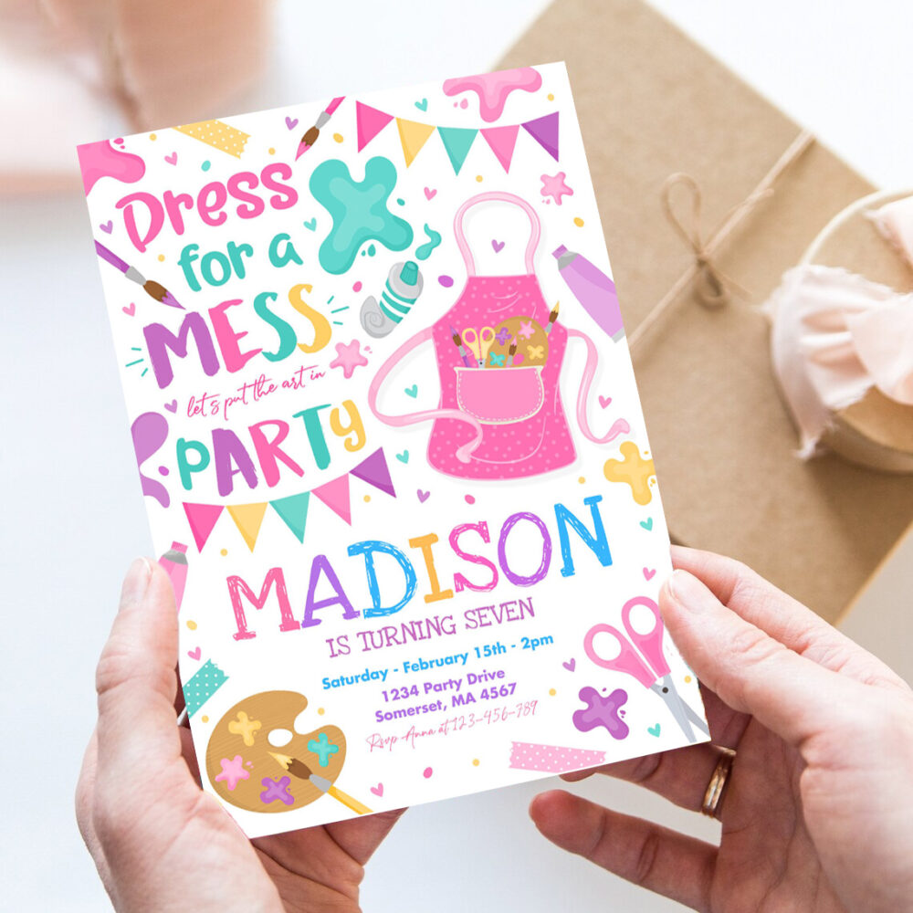 editable art party invitation painting party birthday invitation girly pink craft party girly art party craft party