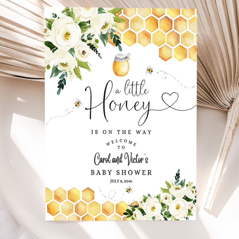 editable bee a little honey baby shower baby sprinkle welcome sign yard sign 24x36 18x24 16x20 printable template