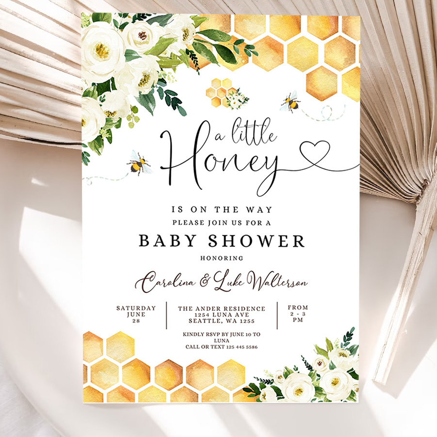 editable bee a little honey baby shower invitation gender neutral honey bee baby shower invite printable template