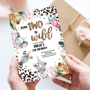 editable born to be wild leopard print safari animals birthday party invitation leopard print born two wild birthday party