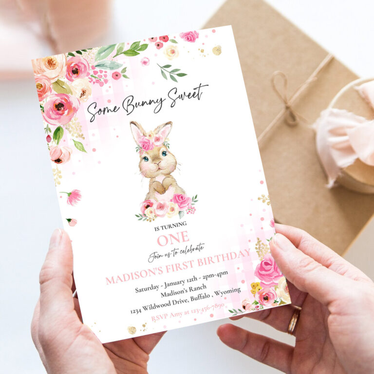 editable bunny birthday party invitation some bunny 1st birthday pink floral spring bunny 1st birthday party