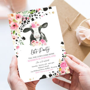 editable cow birthday party invitation lets party till the cow come home birthday party floral farm cow birthday party