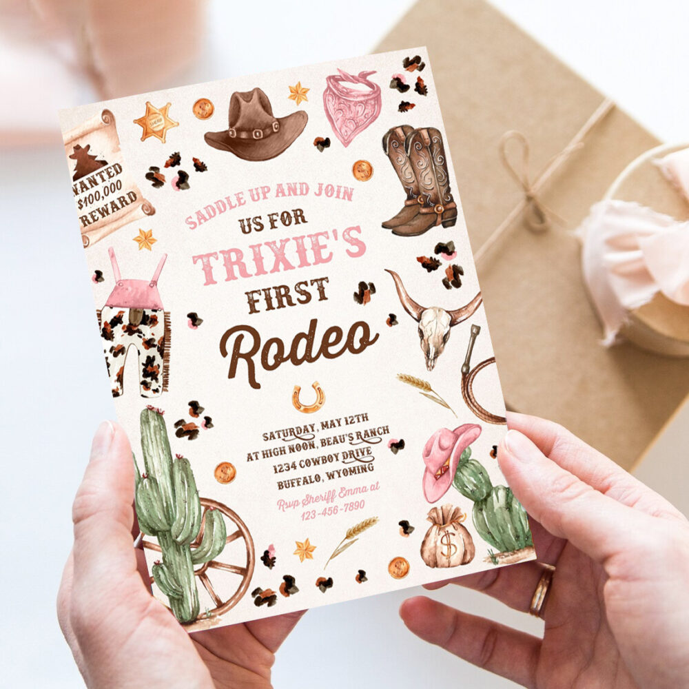 editable cowgirl birthday invitation wild west cowgirl 1st rodeo birthday party southwestern ranch birthday party