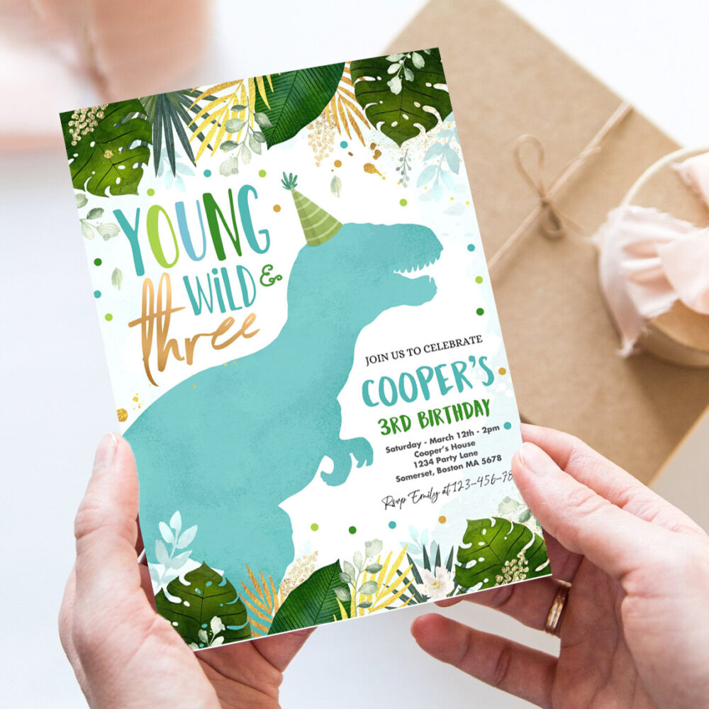 editable dinosaur young wild and three birthday invitation dinosaur wild three 3rd birthday t rex dino mite party