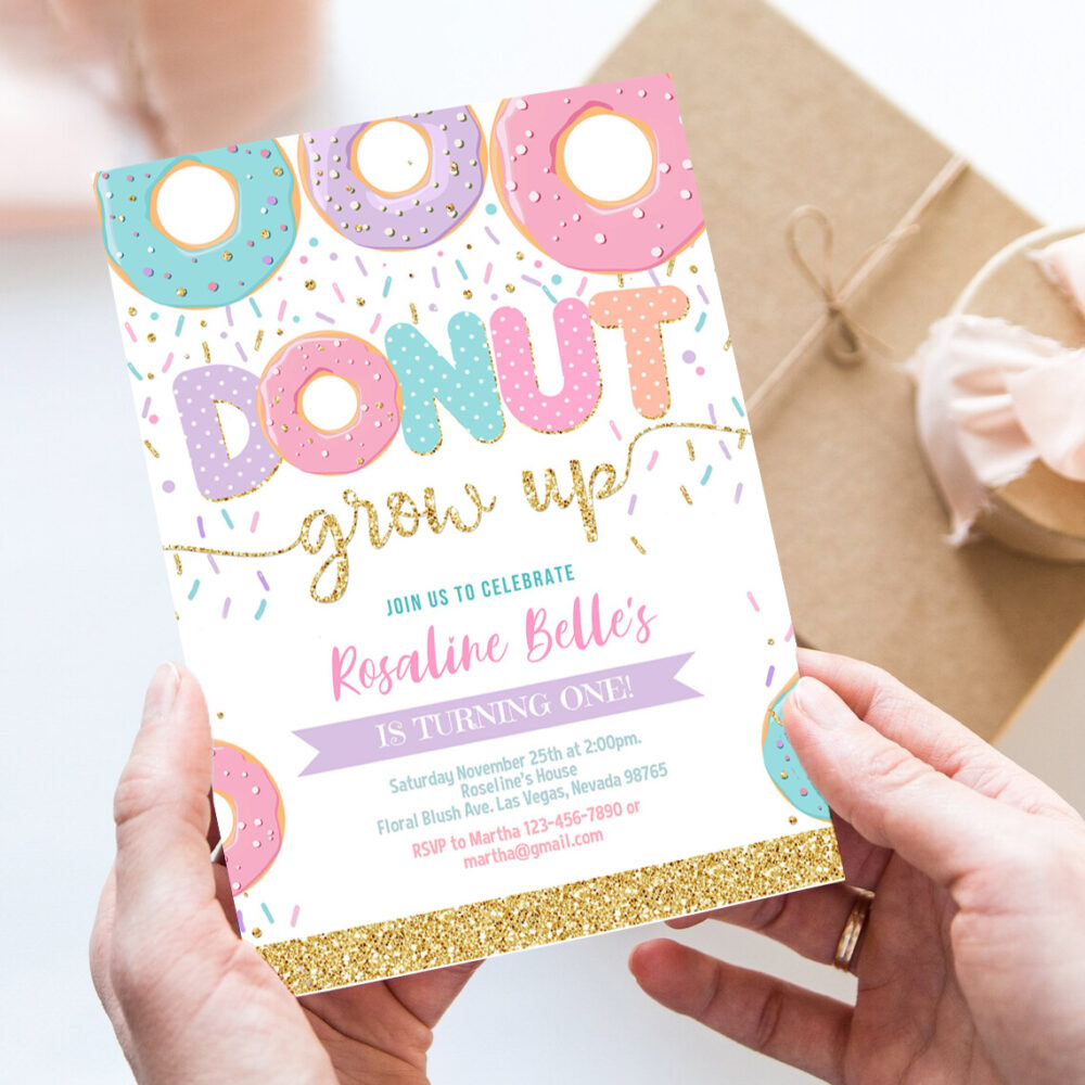 editable donut grow up birthday invitation donut grown up invite donut 1st birthday party invitations doughnut girl invite