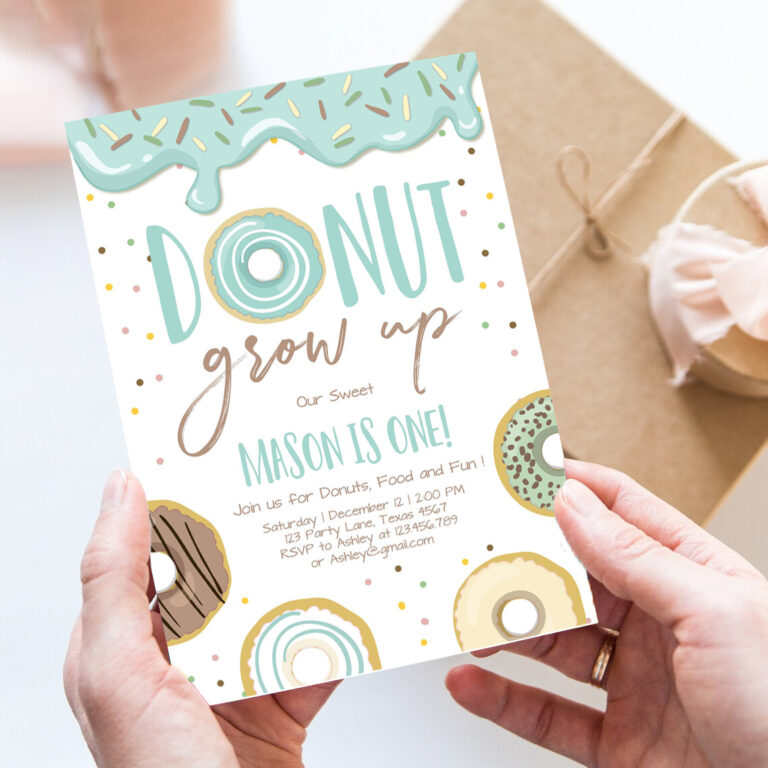editable donut grow up birthday invitation first birthday party blue boy doughnut 1st pastel instant download printable template