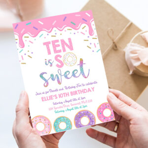editable donut ten is sweet birthday invitation girl donut 10th birthday party pink donut birthday party