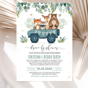editable drive by baby shower invitation woodland animal drive through shower invite social distancing drive thru gender party invite