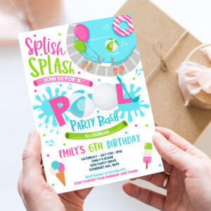 editable girl golf pool party invitation sports summer pink girl pool party pool bbq birthday party pool birthday