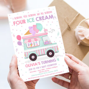 editable ice cream truck birthday invitation i scream you scream we all scream four ice cream 4th birthday party invites