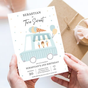 editable ice cream truck birthday party invitation boy ice cream two sweet 2nd birthday party two sweet ice cream party