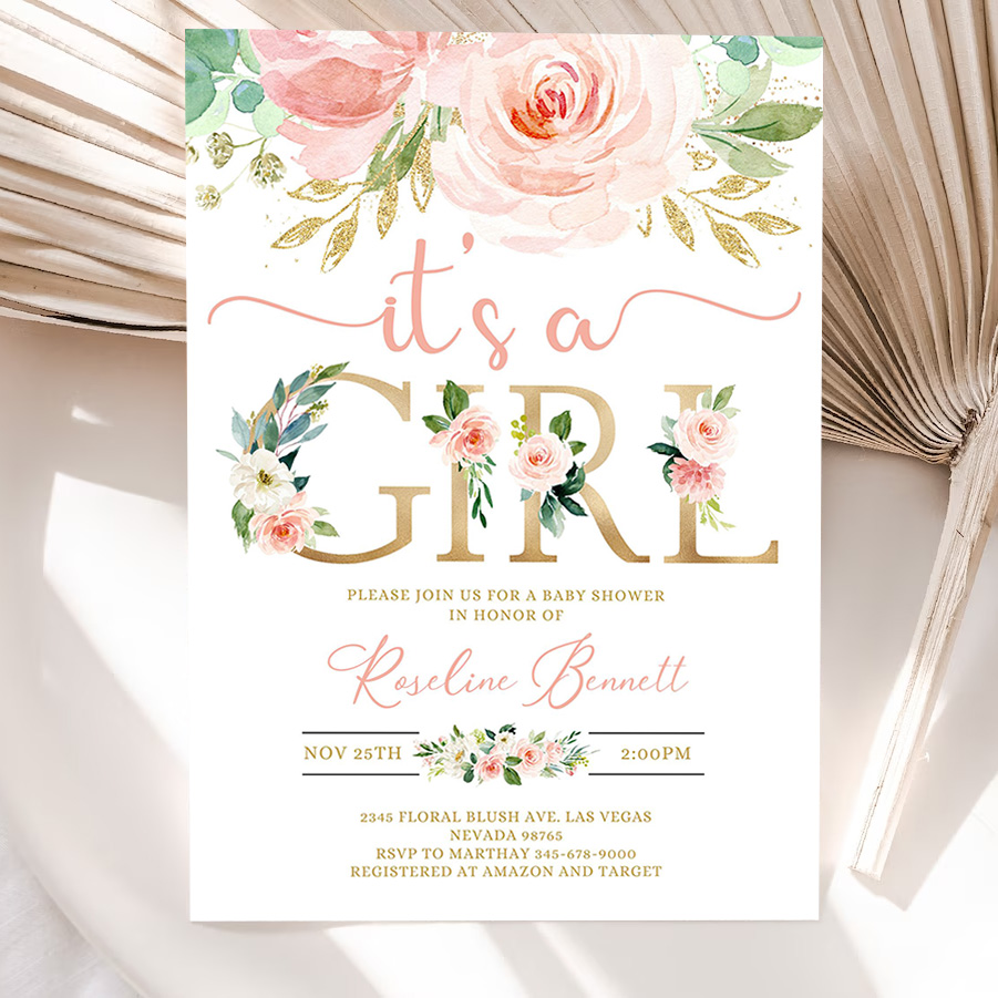 editable invitation blush pink floral baby shower invitation its a girl printable baby shower invite template sweet girl
