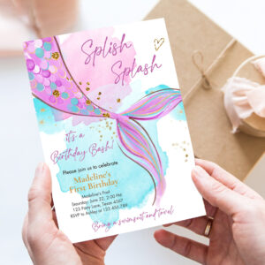 editable mermaid birthday party invitation girl pink purple gold mermaid birthday under the sea party