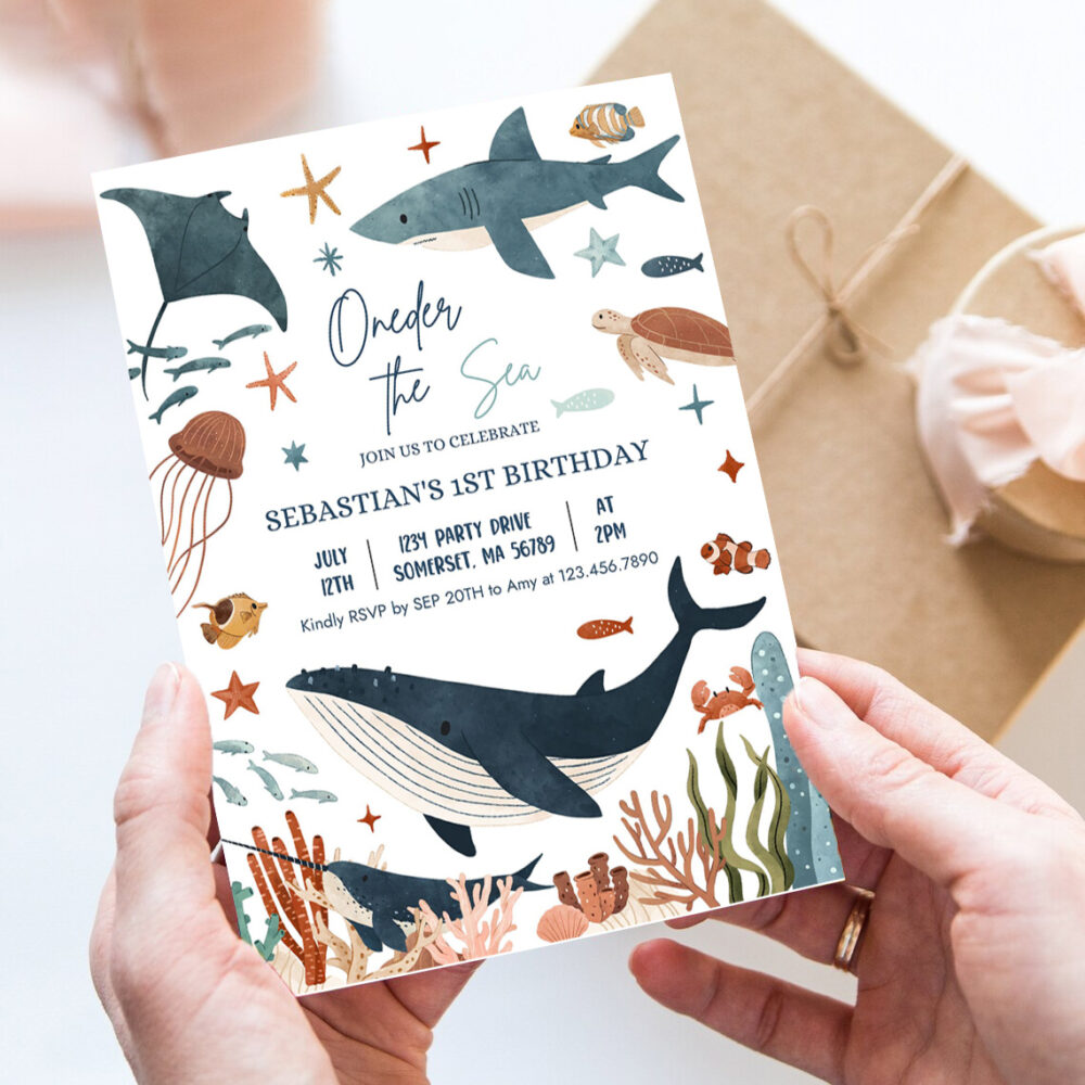 editable oneder the sea 1st birthday party invitation under the sea 1st birthday whale shark sea life party invite