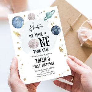 editable outer space first birthday invitation galaxy houston first trip around the sun one party