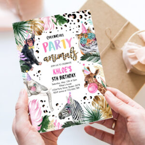 editable party animals birthday invitation leopard print safari animals birthday party invitation leopard print birthday