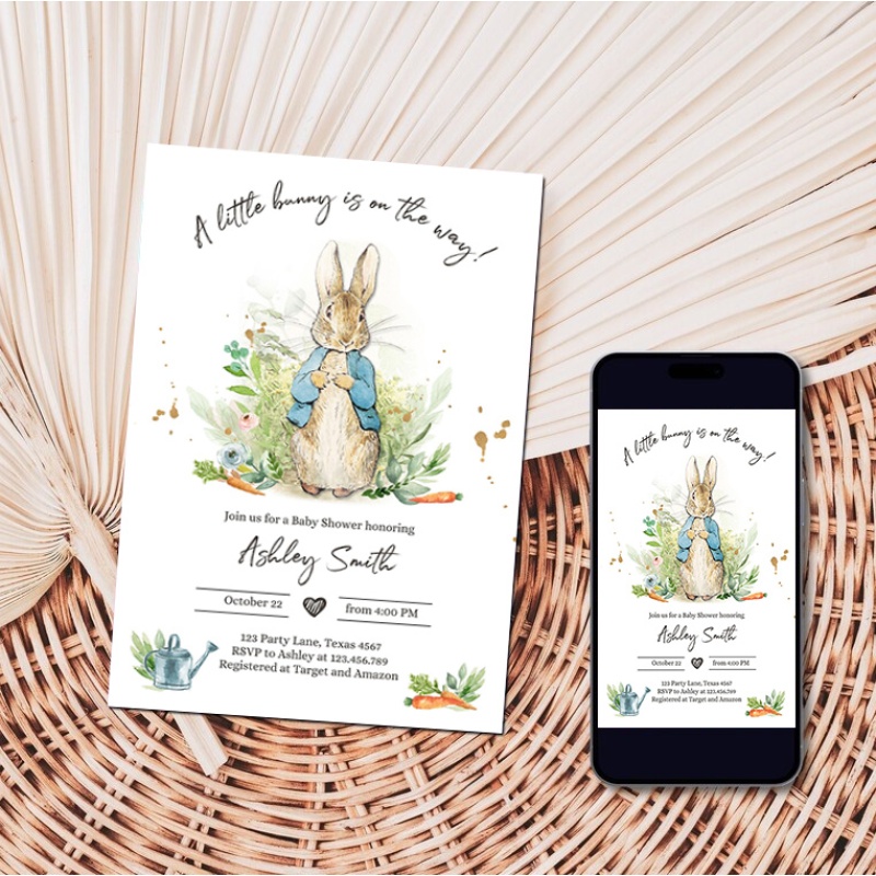 Editable Peter Rabbit Baby Shower Invitations Instant Download