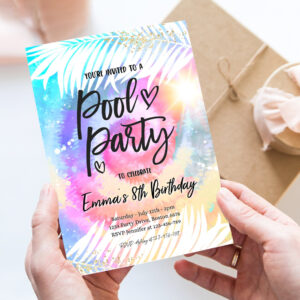 editable pool party invitation girly tie dye pool party invitation pool birthday party summer swimming pool party