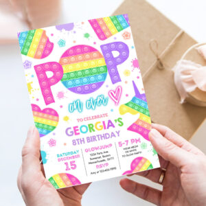 editable pop it birthday party invitation pop it birthday party pastel rainbow pop it fidget toy party pop it party
