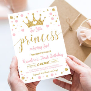 editable princess birthday invitation pink and gold little princess invitations party first gold girl invite
