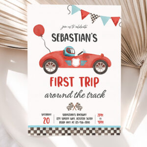 editable race car 1st birthday invitation first trip around the track boy vintage red race car 1st birthday party 1