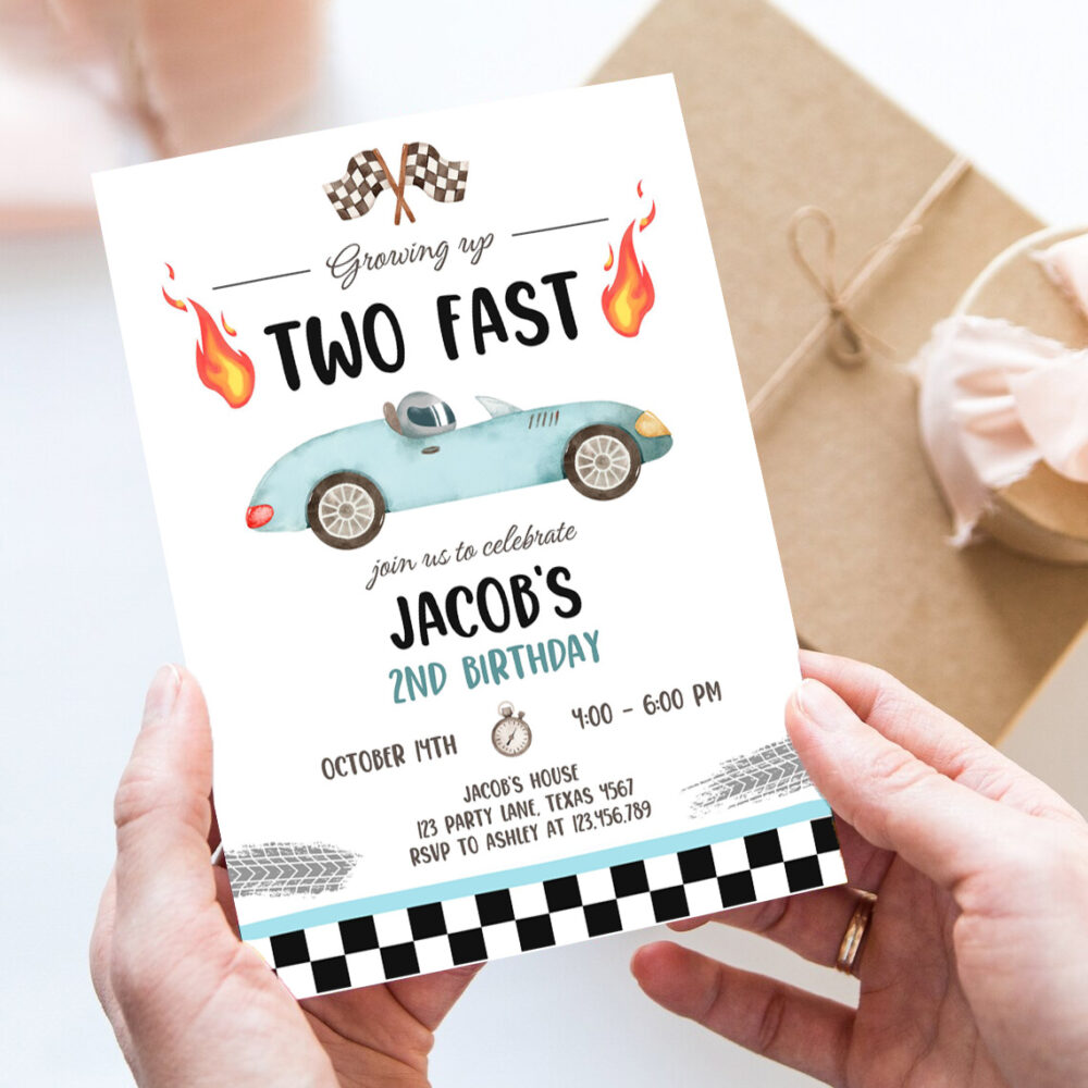 editable racing car birthday invitation growing up two fast invite second birthday 2nd boy party invitation