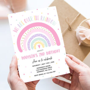 editable rainbow birthday invitation pink rainbow invitation pastel pink rainbow birthday modern rainbow party