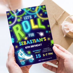 editable roller skating invitation glow roller skating birthday invitation roller skating neon glow disco dance party