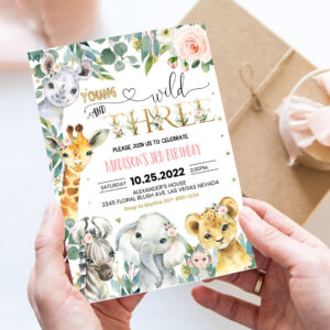 editable safari birthday invitation girl young wild and three birthday invite 3rd jungle animals invite printable template