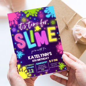 editable slime invitation glow slime invitation neon slime birthday invite time for slime experiment slime party