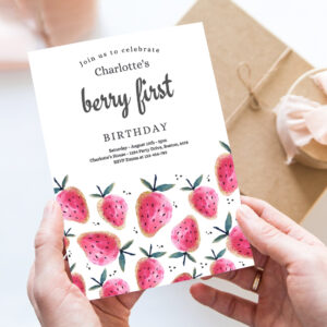 editable strawberry 1st birthday invitation berry first birthday invitation summer berries 1st birthday berry sweet