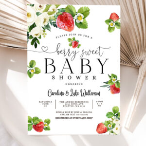 editable strawberry baby shower invitation berry sweet baby shower invite berry sweet baby shower invite printable