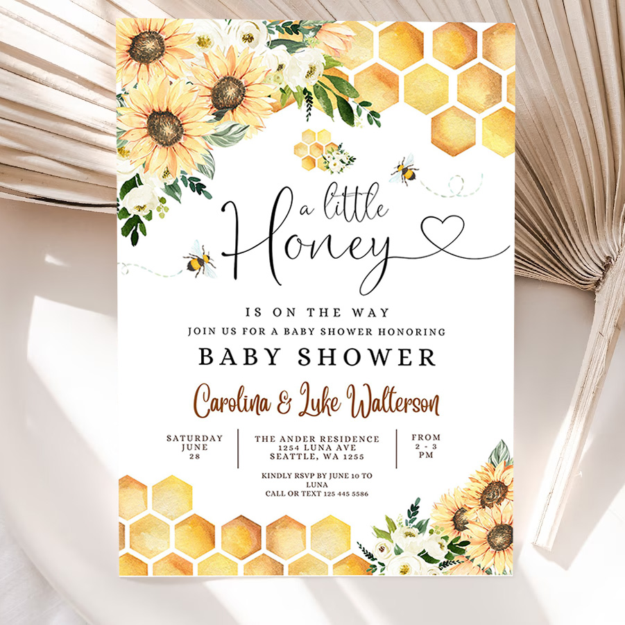 editable sunflower bee a little honey baby shower invitation gender neutral baby shower invite printable template
