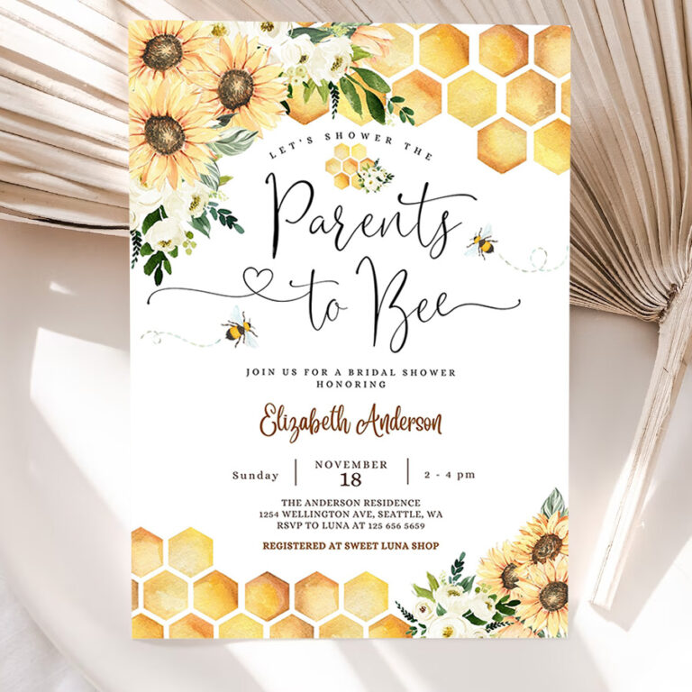 editable sunflower bee parents to bee baby shower invitation gender neutral baby shower invite printable template