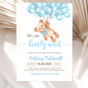 editable teddy bear baby shower invitation bear themed baby shower invite printable bear with balloons invitations template