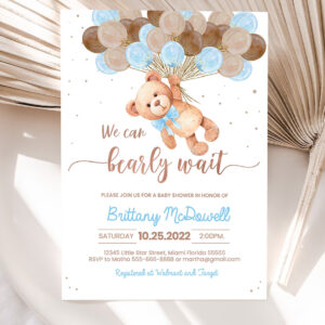 editable teddy bear baby shower invitation bear themed baby shower party invite printable bear with balloons invitations