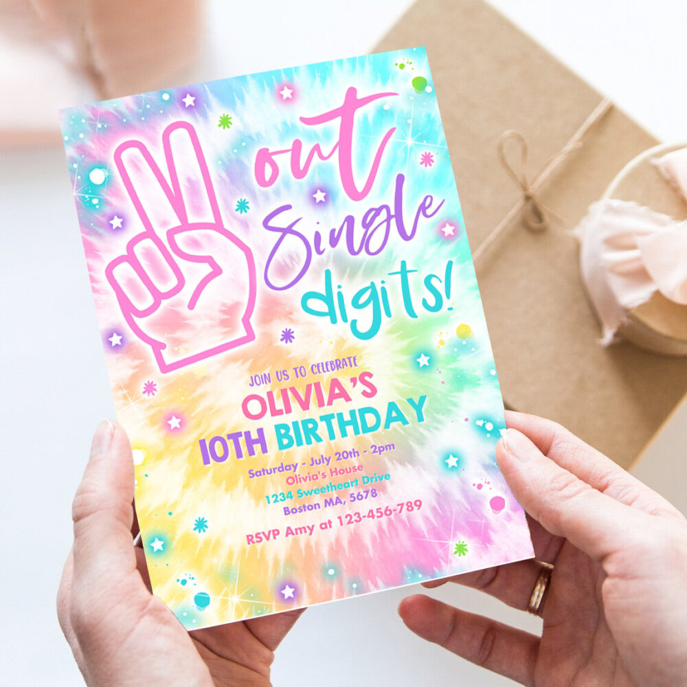 editable tie dye birthday party invitation peace out single digits hippy tie dye party double digits tween vsco girl