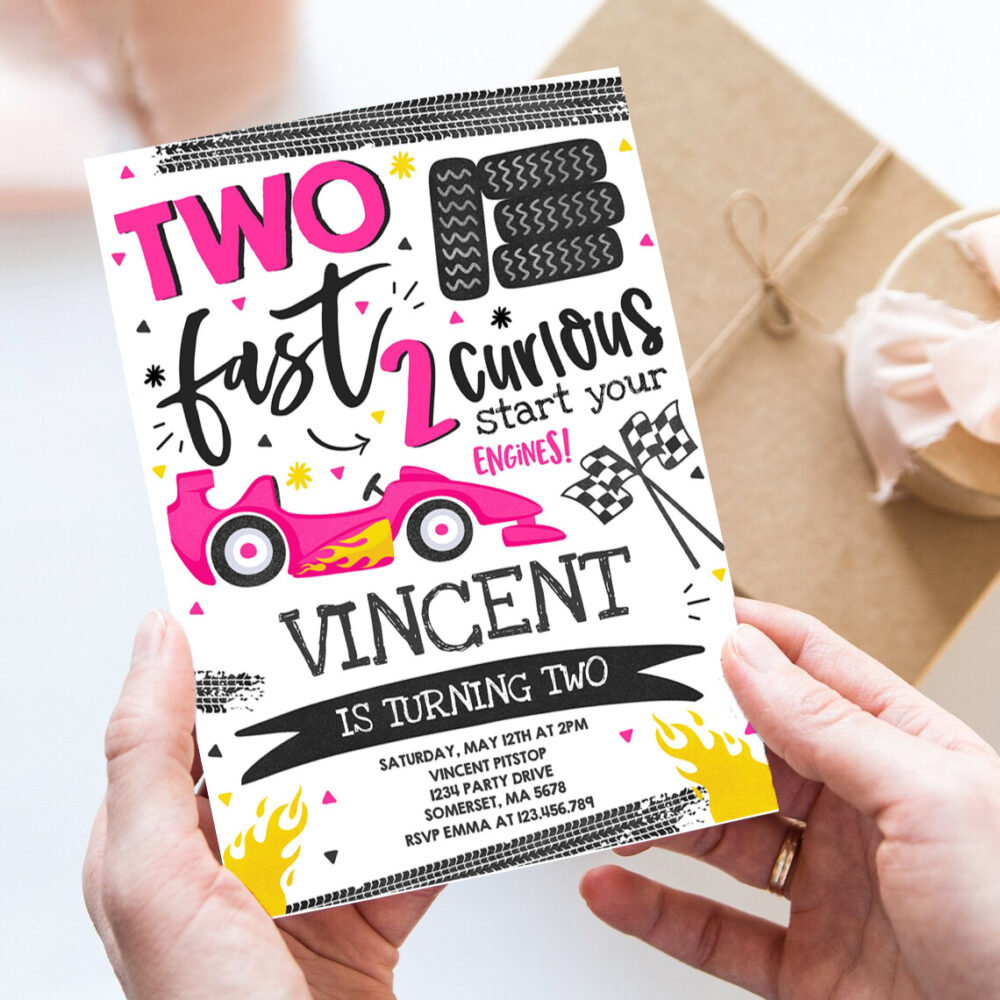 editable two fast birthday invitation two fast race car 2nd birthday party invite two fast 2 curious pink race car party