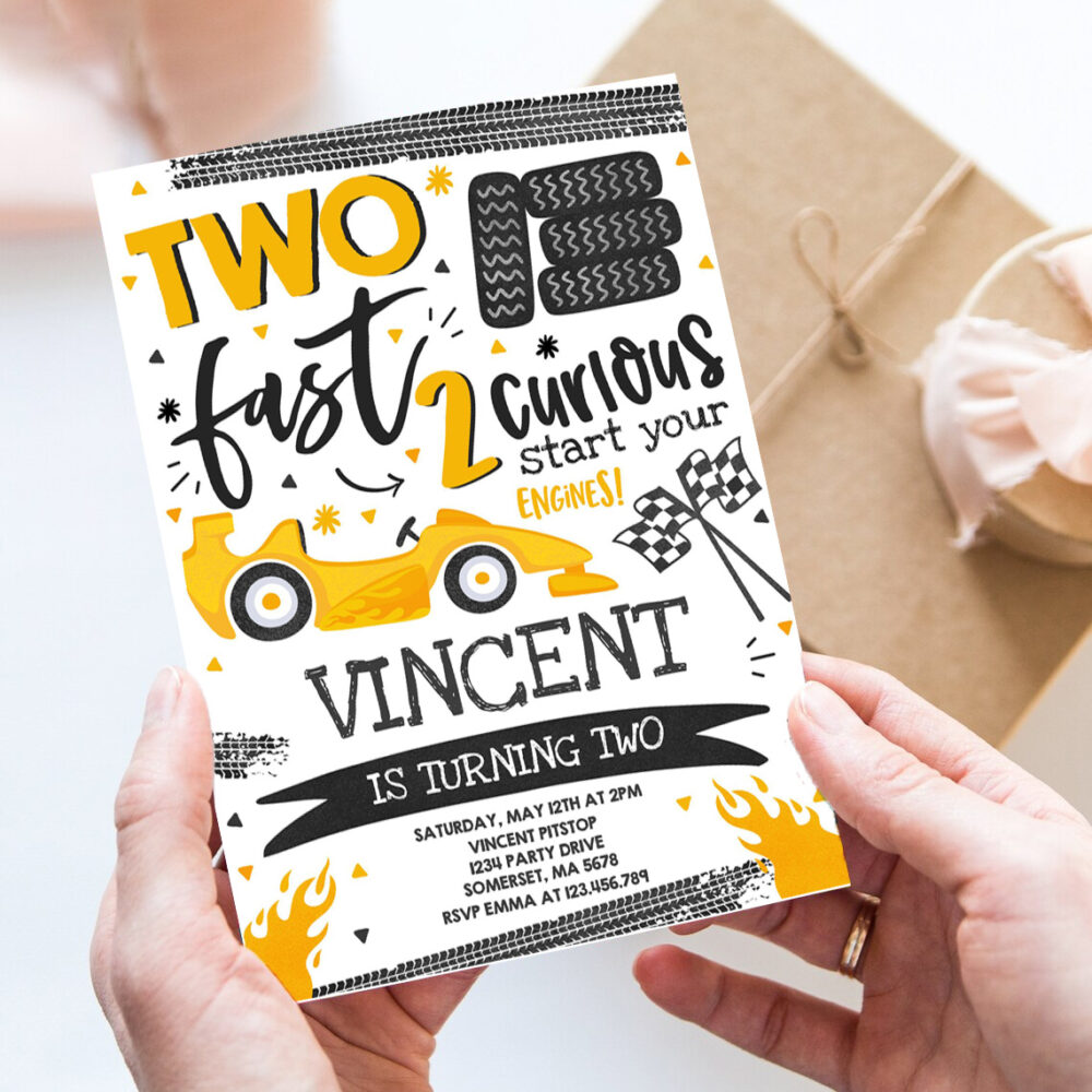 editable two fast birthday invitation two fast race car 2nd birthday party invite two fast 2 curious yellow car party
