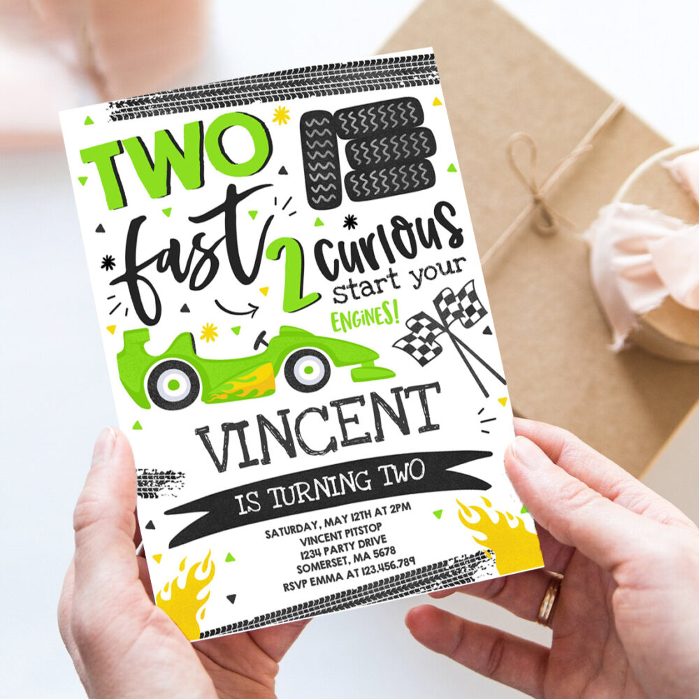 editable two fast birthday invitation two fast race car 2nd birthday party two fast 2 curious green race car party