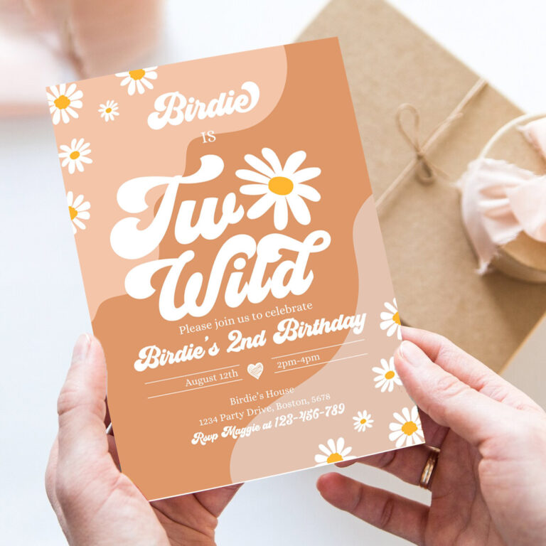editable two wild 2nd birthday party invitation boho daisy two wild party groovy hippie floral 70s daisy hippie party