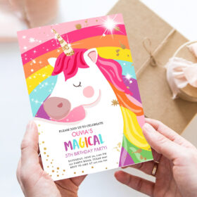 editable unicorn birthday invitation magical unicorn party girl pink gold unicorn invite rainbow printable