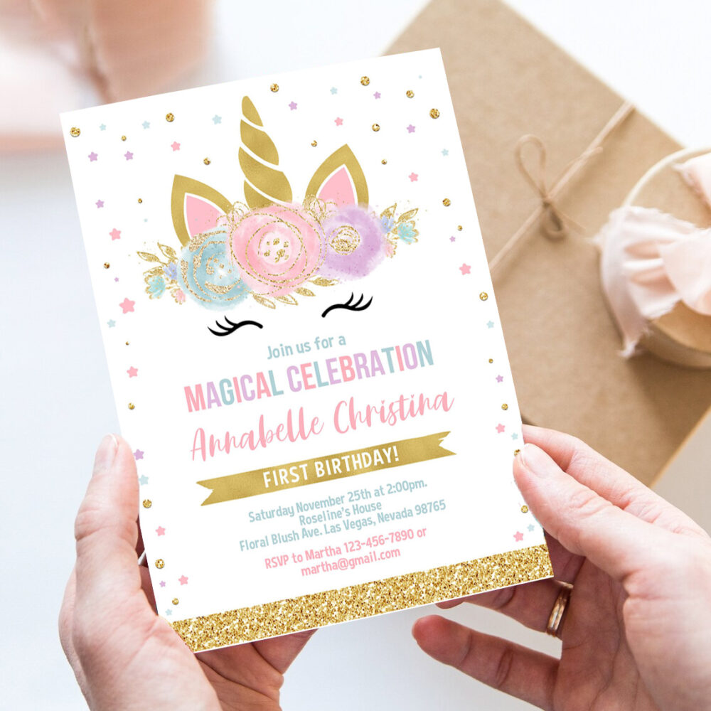 editable unicorn invitation unicorn party unicorn birthday invitations magical unicorn invite girl gold template