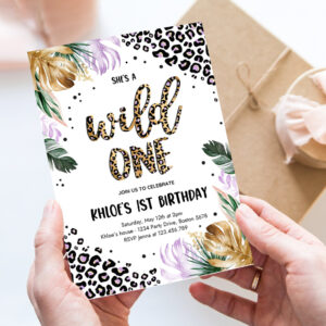 editable wild one leopard print jungle birthday party invitation leopard print wild one 1st birthday party